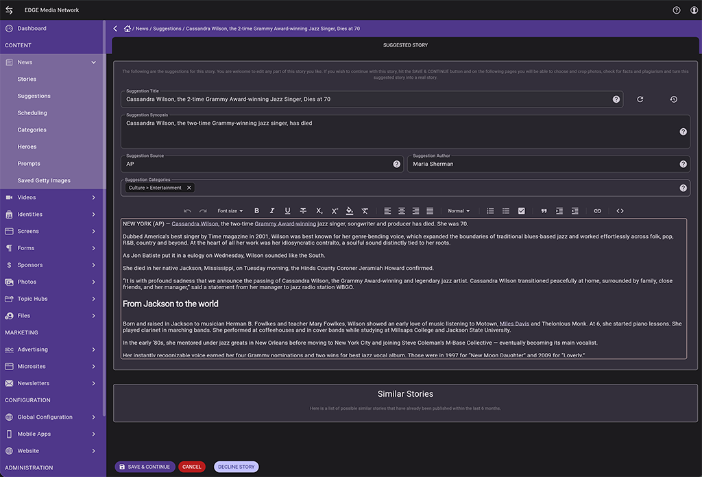 EDGE CMS screenshot